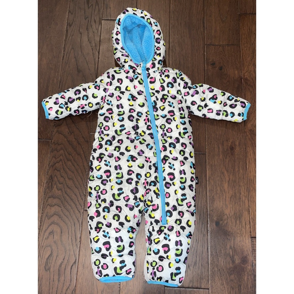 SPYDER Animal Cheetah Print Baby Girl Hooded Snowsuit Fleece Sz 9/12 Months